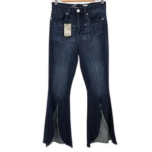 Seven7 High‎ Rise Flare Jeans Split Hem Distressed Dark Wash Womens 10